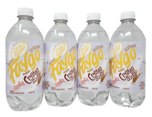 Faygo Zero Sugar Creme Soda Pop 4 Pack 20oz Bottles for Adults at Home Parties and Picnics, Sugar-Free Creme Soda Flavor