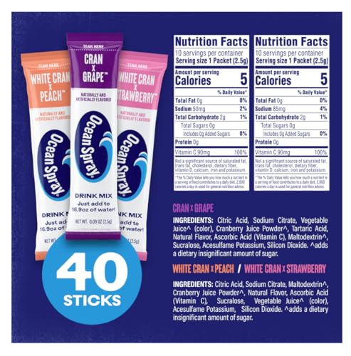 Ocean Spray® Zero Sugar Cranberry Juice Powder Drink Mix Packets for Health-Conscious Adults to Enjoy at Home or On-the