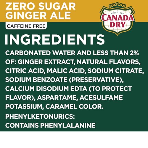 Canada Dry Zero Sugar Ginger Ale Soda - Zero Sugar - 12 fl oz Cans - 12 Pack - Refreshing Ginger Flavor - Non-Alcoholic