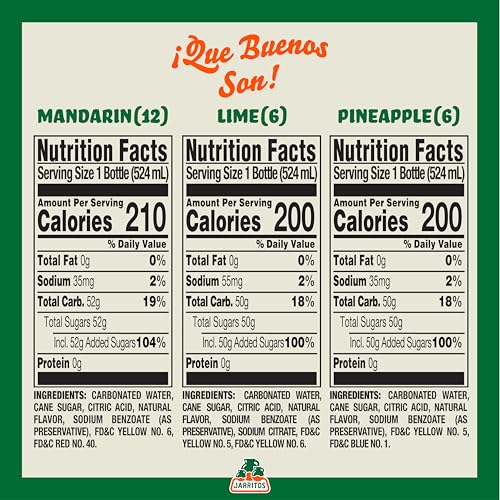 Jarritos Mexican Soda 3-Flavor Variety Pack - 12 Mandarin, 6 Lime, & 6 Pineapple - Real Cane Sugar - Party & BBQ Beverag