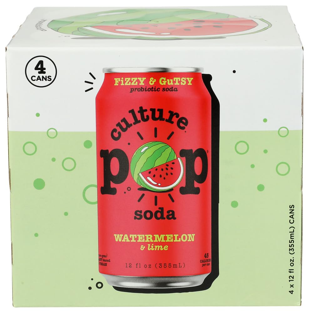 Culture Pop Watermelon Lime & Rosemary Sparkling Soda for Adults, Summer Gatherings, Refreshing Taste, 4pk, 12 fl oz