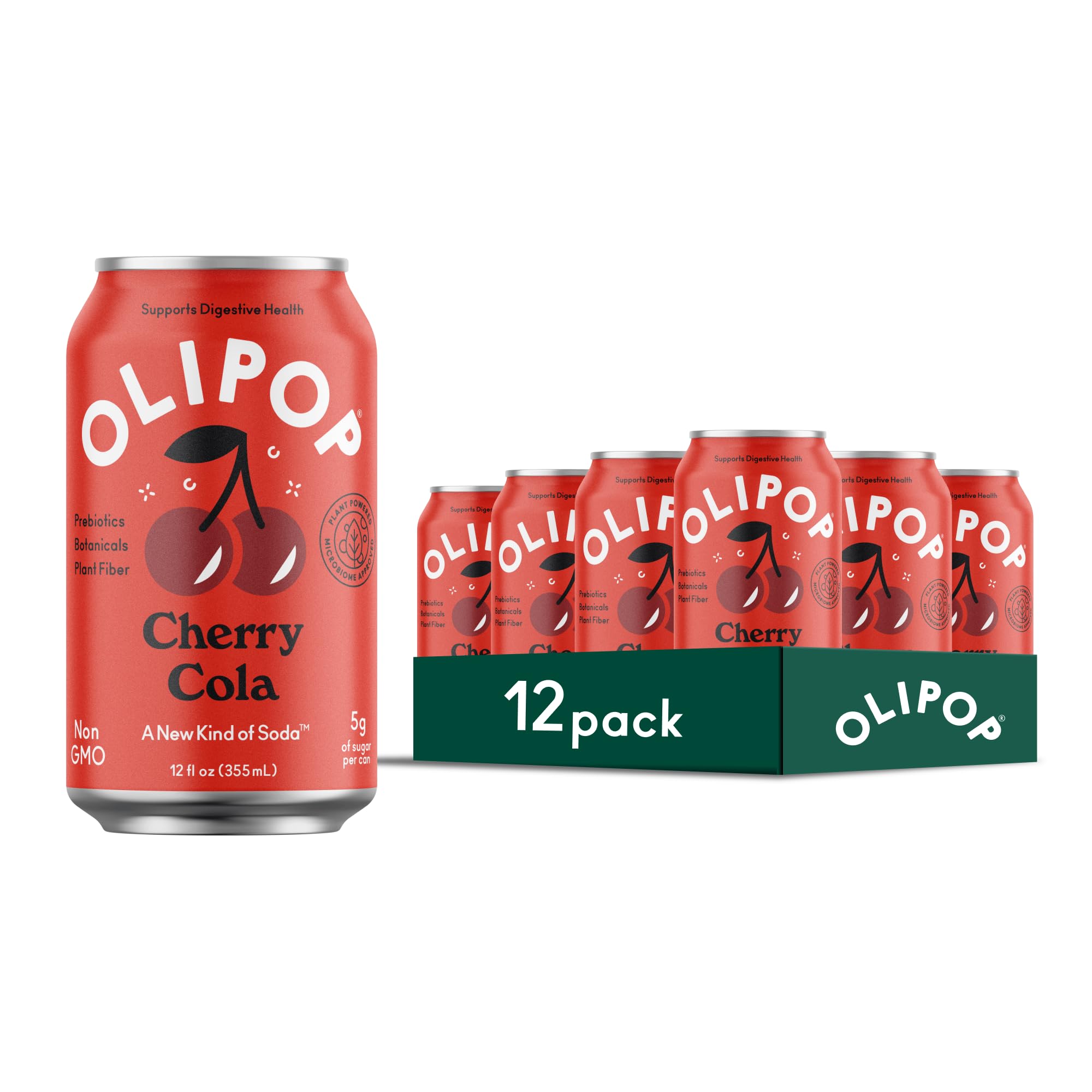 OLIPOP Cherry Cola Prebiotic Soda Pop, Gluten Free, Vegan, GMO Free, Pantry Ready, 12oz (12-Cans)  
OLIPOP Cherry Cola P