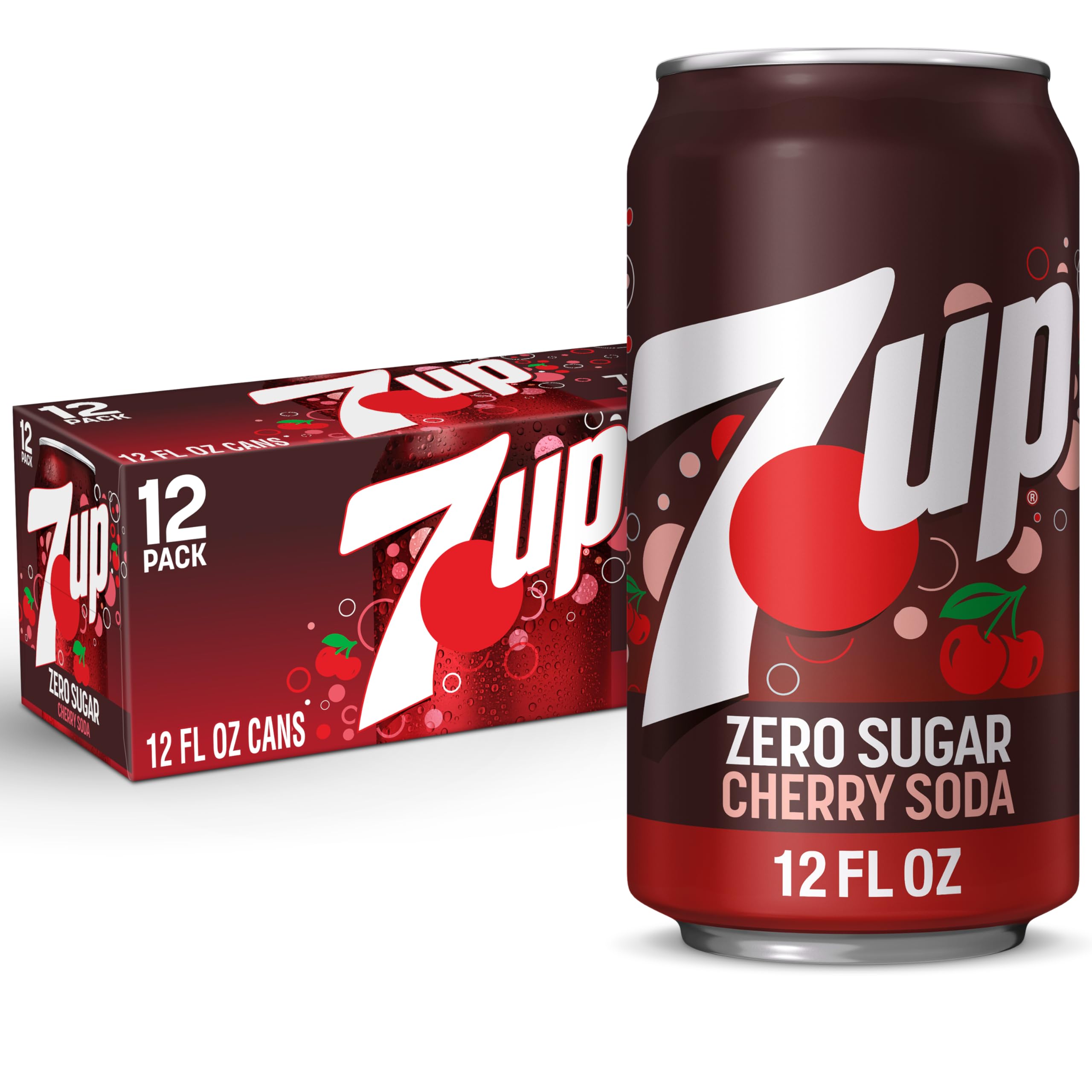 7UP Cherry Zero Sugar Soda - 12 fl oz Cans | Perfect for Refreshment on the Go | Zero Sugar, Cherry Flavored Soda | Port