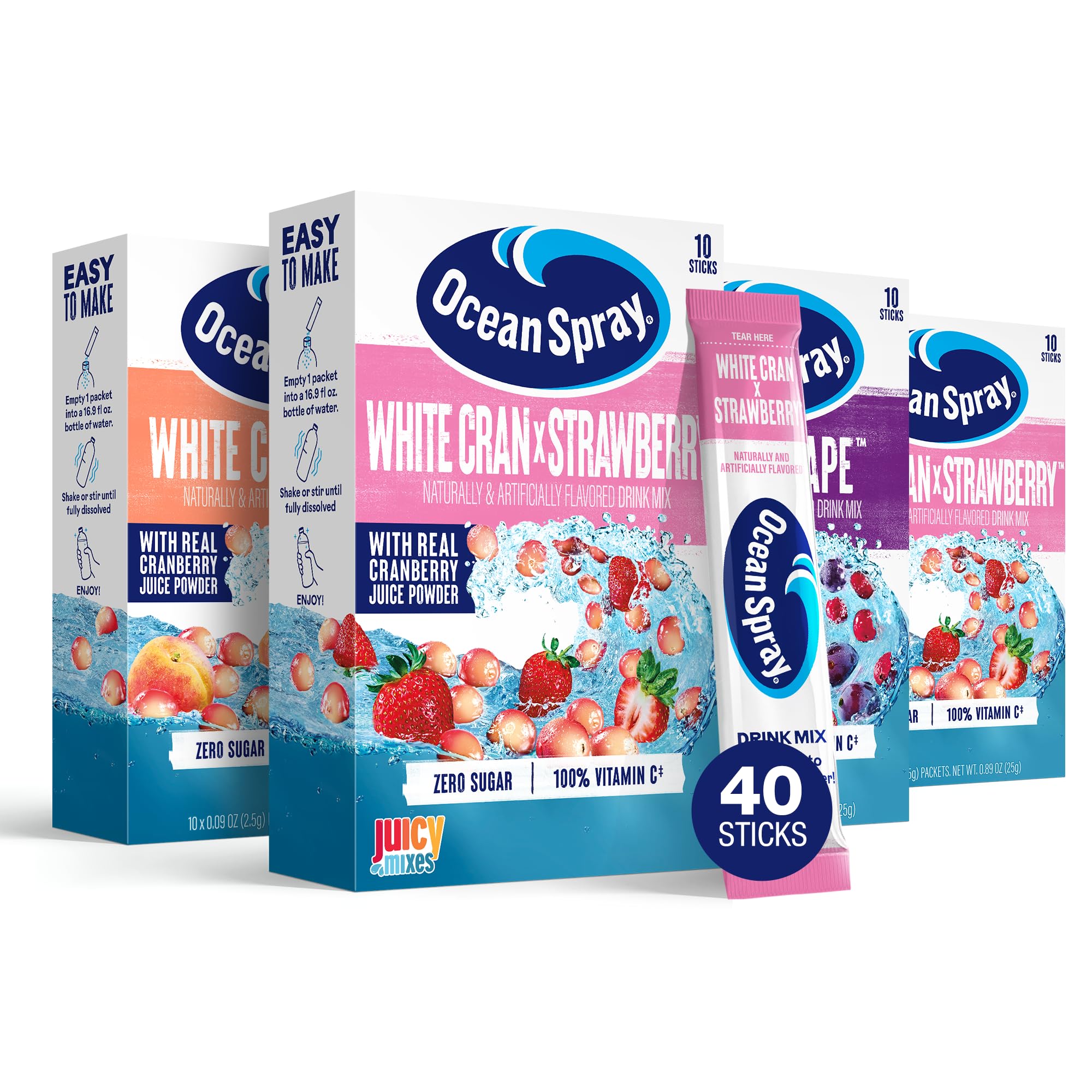 Ocean Spray® Zero Sugar Cranberry Juice Powder Drink Mix Packets for Health-Conscious Adults to Enjoy at Home or On-the
